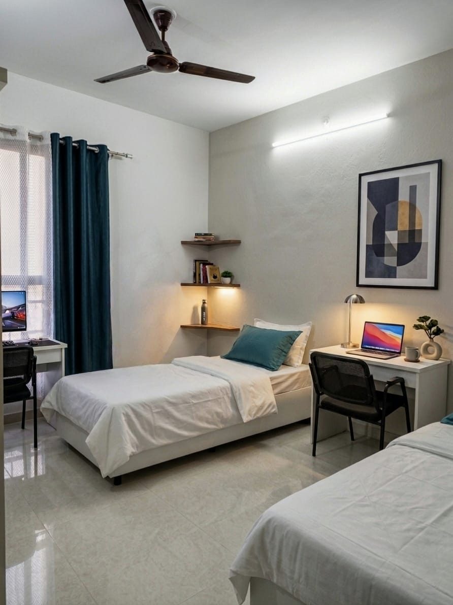 Twin sharing room with study desks